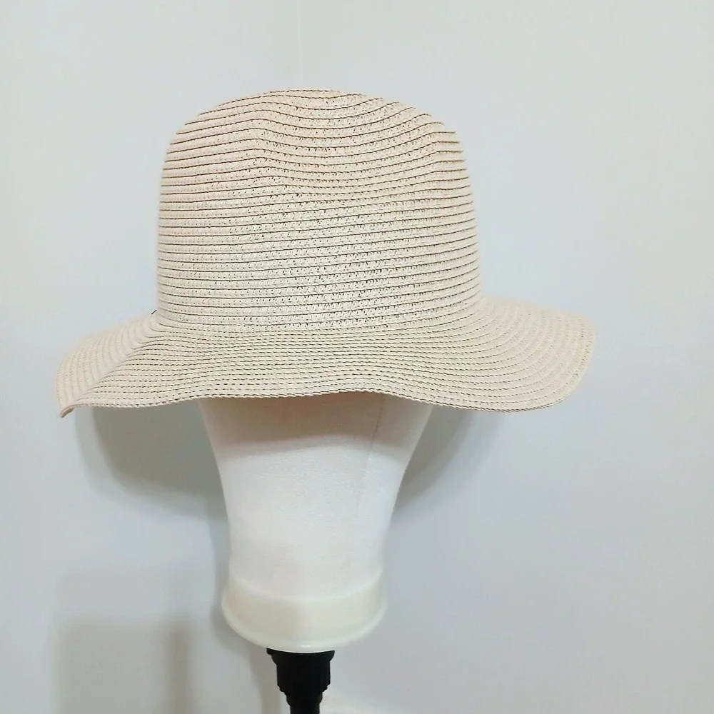 Nanrton‎ Unisex Woven Straw Sun Hat Cream Wide Brim Fedora NWOT